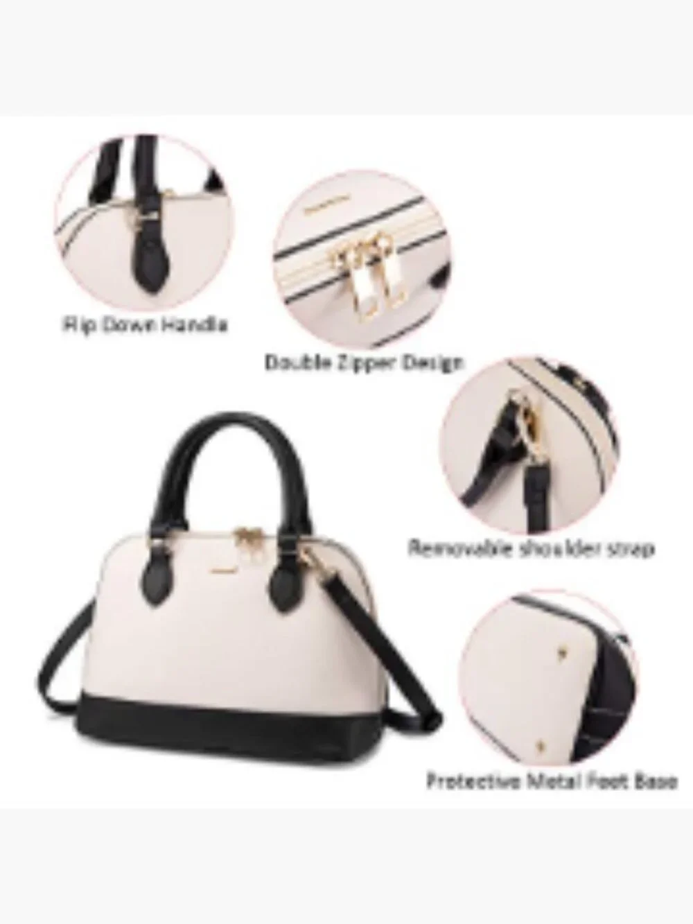 Faux Leather Crossbody Satchel Handbag with Double Zip, Adjustable Strap